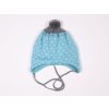 Pletená zimní čepice s bambulkou pro chlapečka světle modrá artic šedá bílý křížek německá kvalita