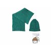 Dívčí pletená šála a čepice s otvorem na vlasy zelená žinilka mramorová NONO holka N107 5902 320