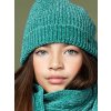 Dívčí pletená šála a čepice s otvorem na vlasy zelená žinilka mramorová NONO holka N107 5902 320 2