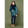Dívčí zimní bunda dlouhá zelená metalíza olivově zelená NONO holka model šála modrá N107 5204 320 4