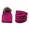 Pletený set borůvka malina pro holku Dívčí čepice s bambulí červená + nákrčník Maximo 3589 654676 75