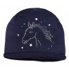 Dívčí čepice s koníčkem tmavě modrá kamínky třpytky kůň s koněm Maximo zímní čepice holka tmavě modrá 35039466760048
