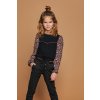 Dívčí kalhoty černé s elegantním proužkem viskóza pružné kalhoty pro holku NoNo N108 5607 014  modelka