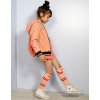 Dívčí lehká bunda s pytlem batůžkem oranžová růžová jarní bunda větrovka Papaya/broskev s puntíky NoNo holka N202 5200 530 modelka 2