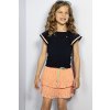 Dívčí skládaná sukně se šortkami Papaya kraťasy pod sukní broskvová světle růžová kytičky sukně pro holku Nono N203 5701 530 modelka s černým tričkem