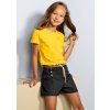 Dívčí tričko žluté s barevnými výšivkami bavlna sluníčko top pro holku nabíraný krátký rukáv zdobné holand NoNo léto N202 5401 507 modelka