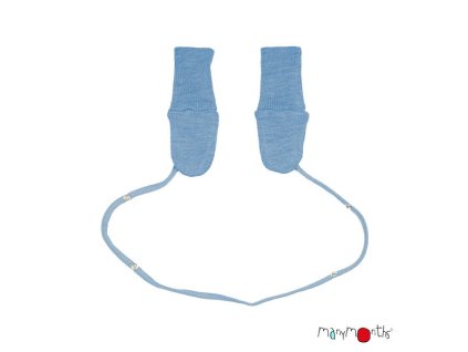 ManyMonths Natural Woollies Long Cuff Baby Mittens with String bluemist 1500px L