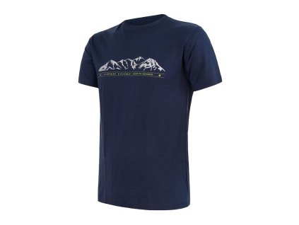 Pánské merino triko Sensor active MOUNTAINS kr.rukáv tm.modré