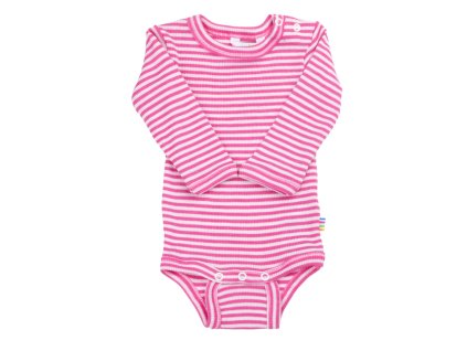 Body PROUŽKY dlouhý rukáv merino/hedvábí JOHA - jahodová