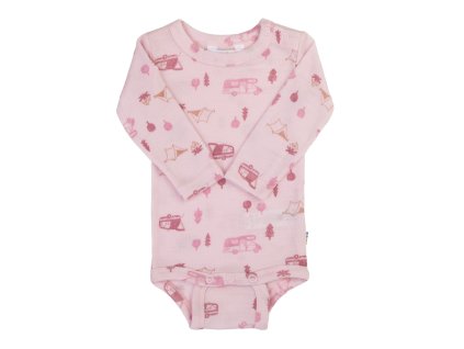 Body merino dlouhý rukáv JOHA - kempování na růžové