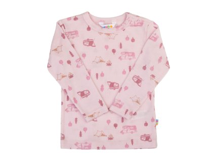 Merino triko dlouhý rukáv JOHA kempování na růžové