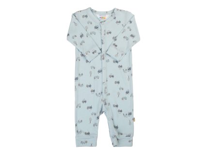 Bambusový overal JOHA - traktory na světle modré