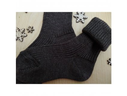 Dětské teplé pletené ponožky 100% merino - hnědé