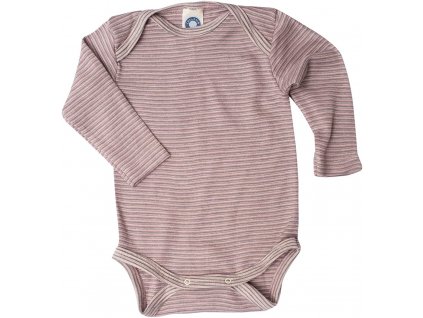 Body merino/hedvábí Cosilana dl. rukáv pudrové s proužky
