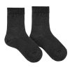 merino wool short socks plain stitch black