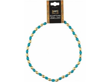 663 egyptsky nahrdelnik s tyrkysovo modrymi a zlatymi koralikmi
