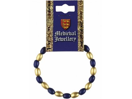 915 stredoveky naramok s modrymi a zlatymi koralikmi