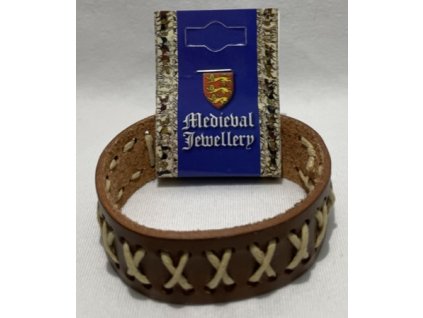 Prešívaný stredoveký kožený náramok so zapínaním na gombík