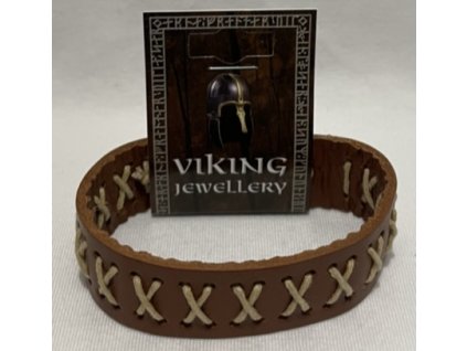 Prešívaný vikingský kožený náramok so zapínaním na gombík