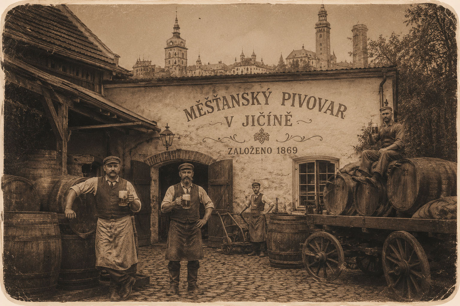 Historická fotografie pivovarnictví v Jičíně