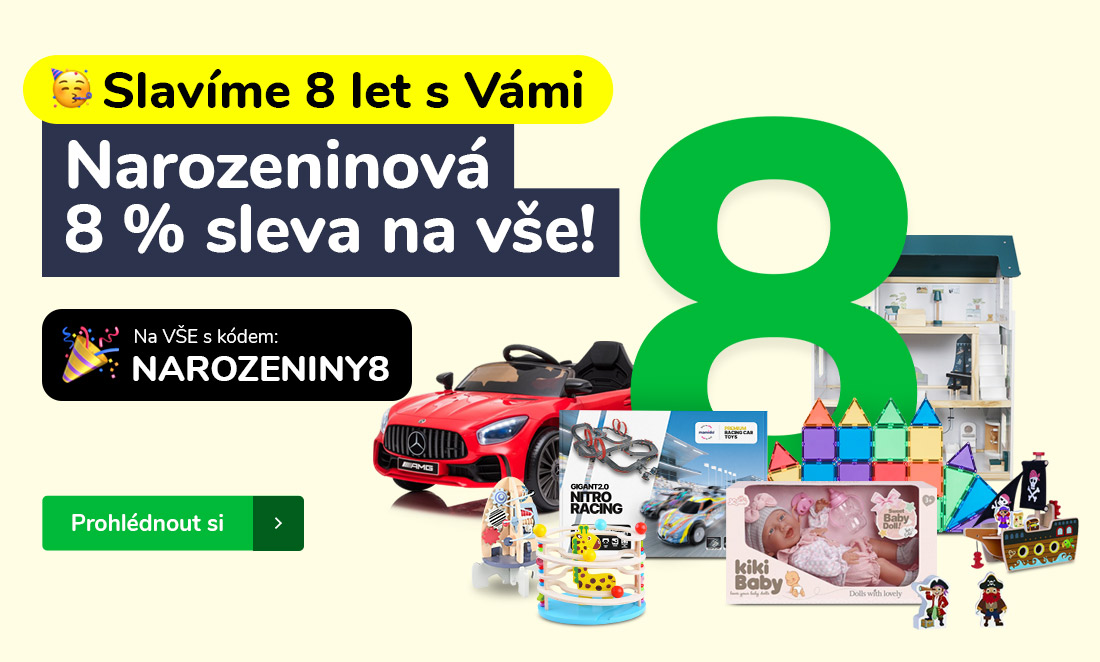Ministerstvo hraček slaví 8 let – sleva 8% na VŠE s kódem NAROZENINY8