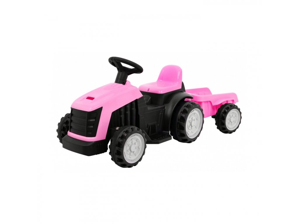 Dětský elektrický traktor s přívěsem růžový (2)