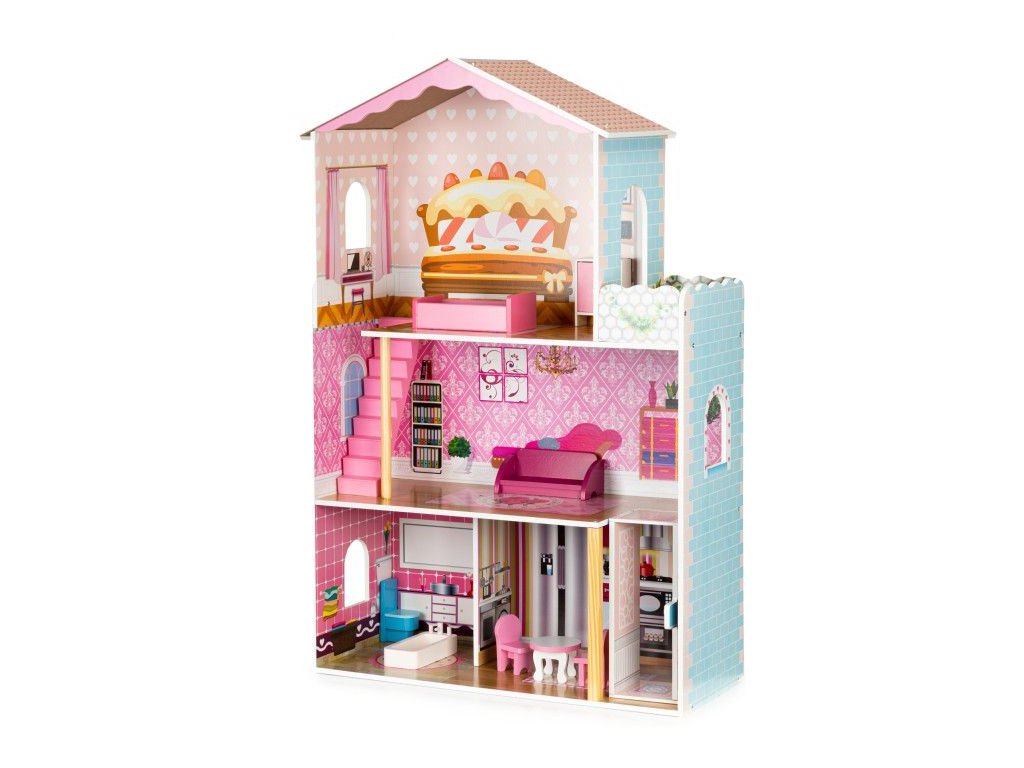 Dřevěný domeček pro panenky s výtahem a nábytkem