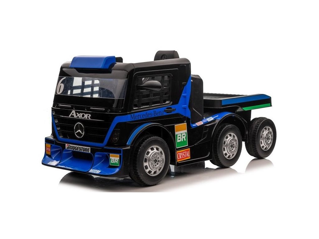 Dětský elektrický kamion Mercedes Axor LCD MP4 s návěsem modrý