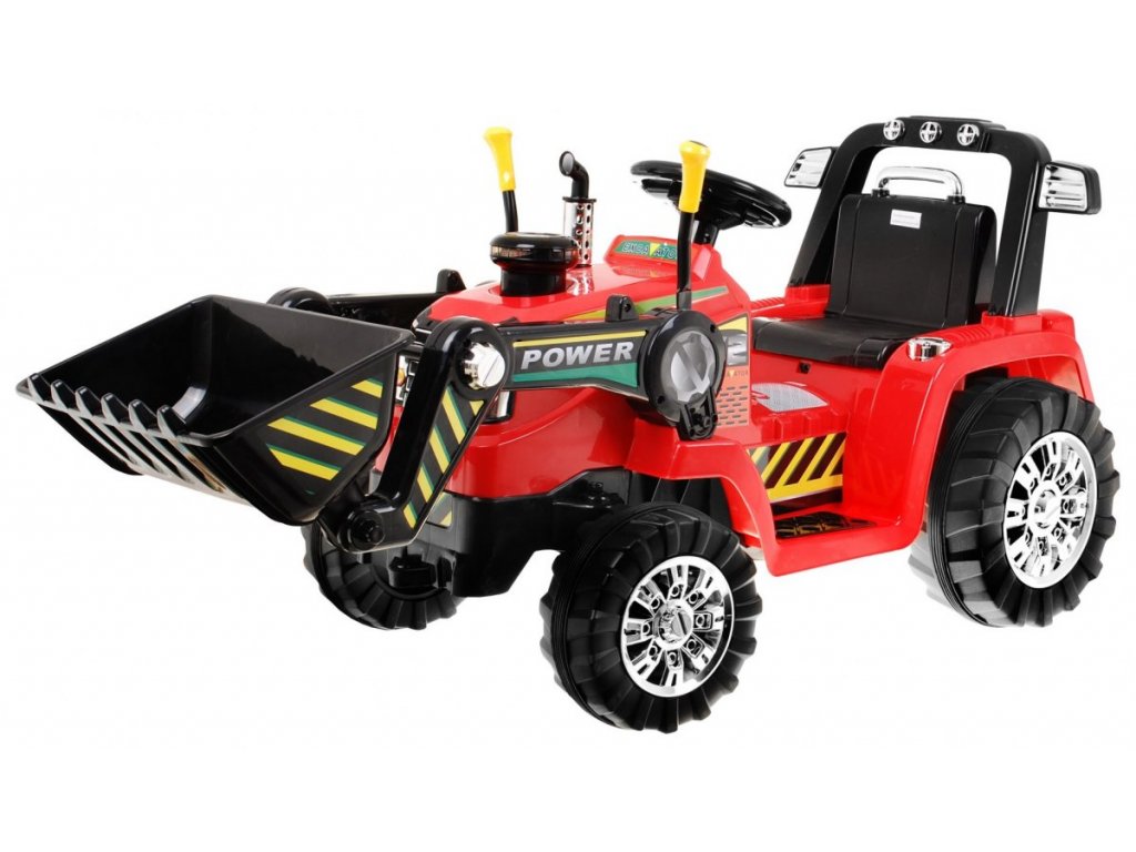 Dětský elektrický traktor s radlicí červený