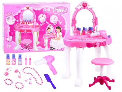 Dětský kosmetický stolek s fénem růžový1