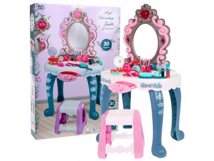 Dětský kosmetický stolek s vybavením modrý09