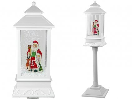 Vánoční dekorace lucerna bílá lampa Santa Claus koledy a světla1