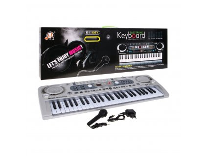 Dětský keyboard s mikrofonem nahráváním USB stříbrný MQ824USB01
