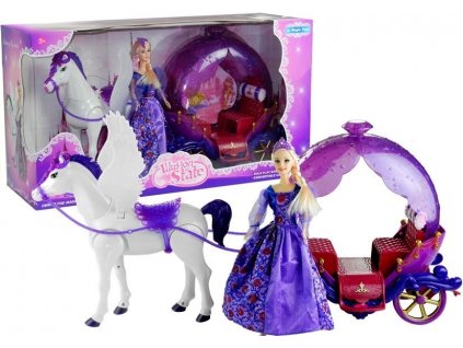 Sada panenky s kočárem a koněm fialová