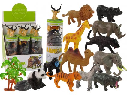 Sada 12 figurek divokých afrických zvířat v tubě