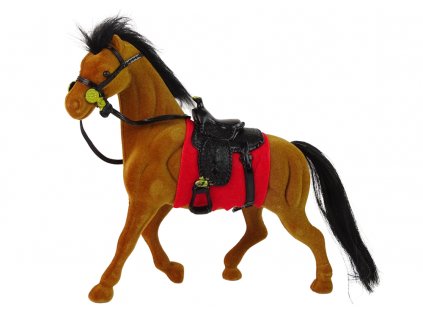 Sametová figurka koně s červeným sedlem hnědá