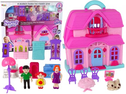 Domeček pro panenky s nábytkem a figurkami růžový