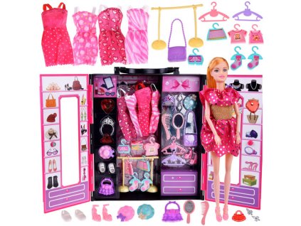 Velká šatní skříň pro panenky s oblečením a doplňky