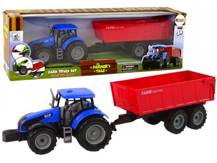 Zemědělský traktor s přívěsem modrý