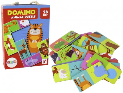Oboustranné domino Puzzle se zvířaty 10cm x 5cm 28 dílů