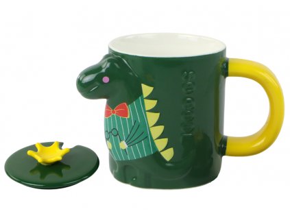 Hrneček Dinosaurus se lžičkou a víčkem zelený