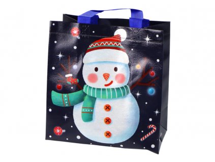 Dárková taška s motivem sněhuláka 23cm x 21,5cm x 11cm tmavě modrá