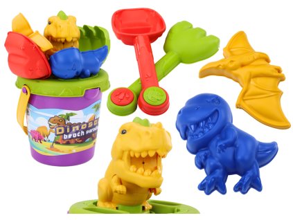 Sada na písek kýbl lopatka hrábě formičky dinosauři