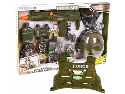 Policejní set pistole + maska + neprůstřelná + vesta zelený 1