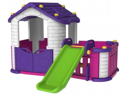 Dětský zahradní domeček se skluzavkou fialový