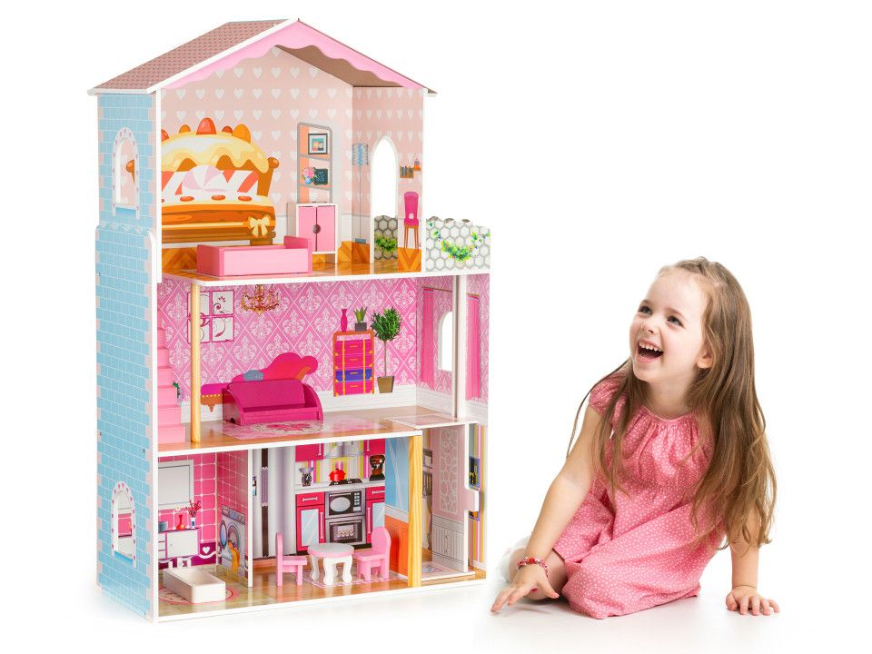 Ecotoys Ecotoys Dřevěný domeček pro panenky s výtahem a nábytkem