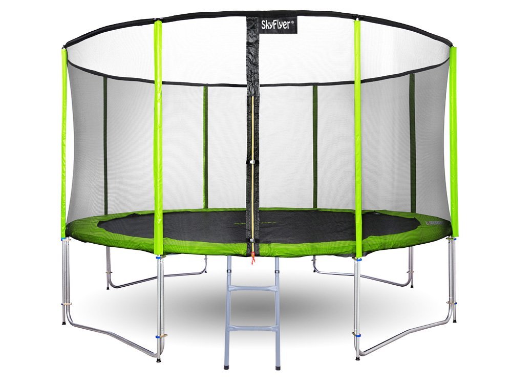 Levně mamido Trampolína s ochrannou sítí a žebříkem 487 cm zelená