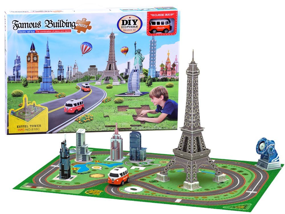 mamido 3D puzzle Eiffelova věž s podložkou a autíčkem