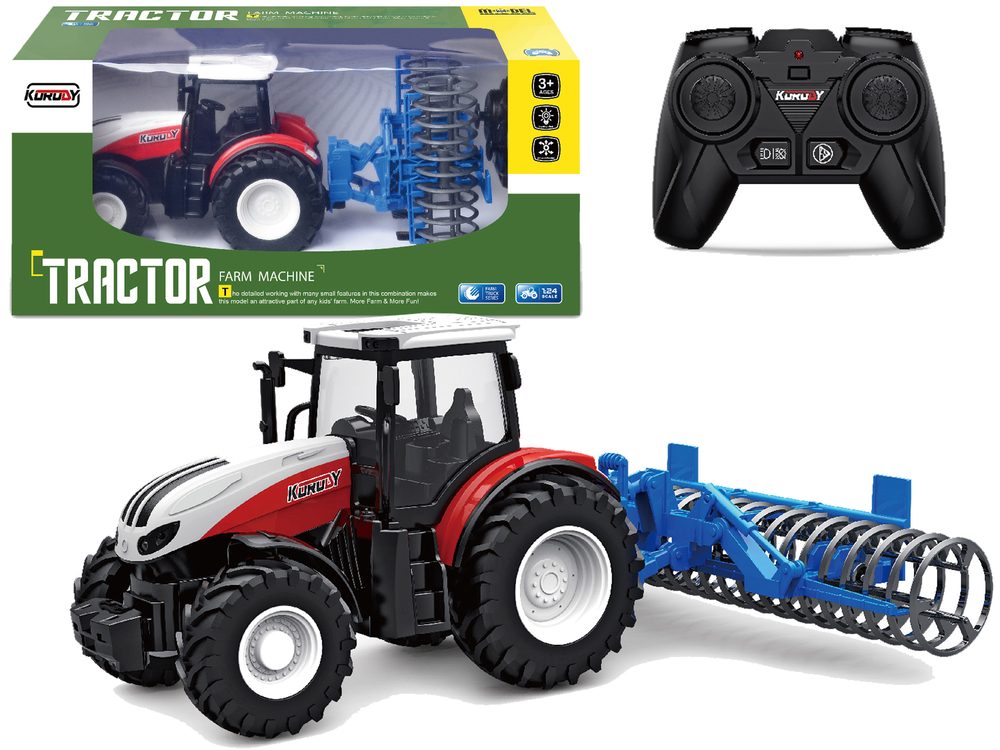 Levně mamido Traktor se zemědělským válcem na dálkové ovládání RC 1:24