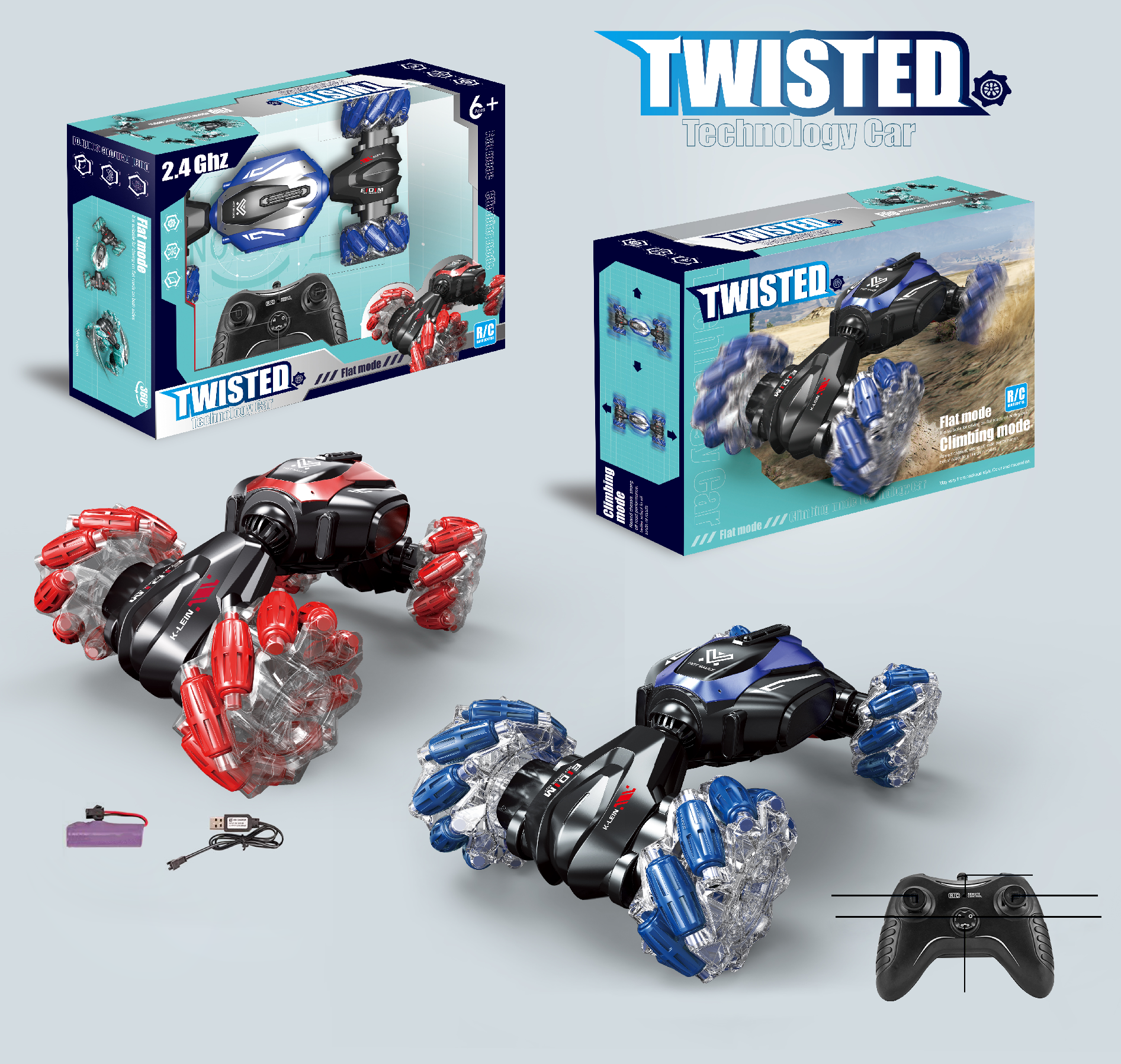 Mamido Autíčko na dálkové ovládání + Ovládání pohybem ruky Twisted 360° 4x4 modré RC